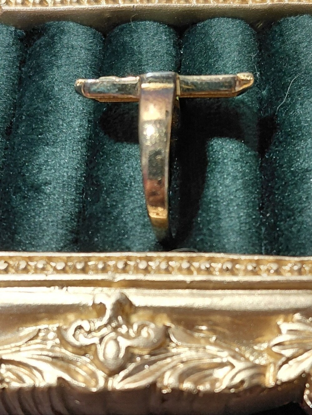 Gold Ring with Turquoise Green Inlay and Cross Accent - Picture 7 of 14